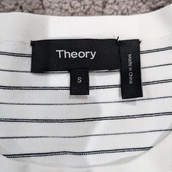 Theory Body Con Striped Ribbed Stretch Knit Midi Dress Ivory Black Small - Picture 3 of 8